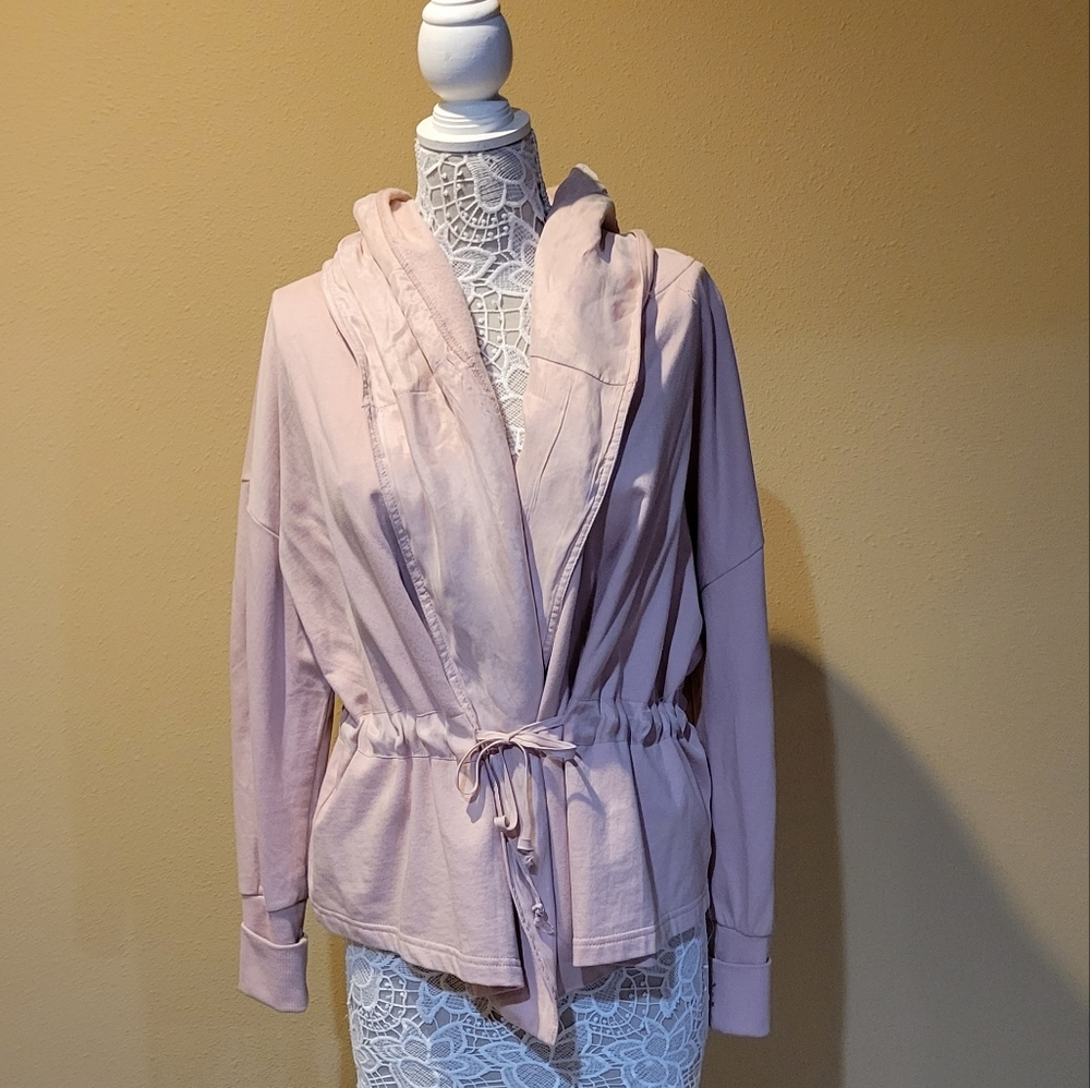 Young Fabulous & Broke Jacket Oversized Hood Waist Tie Blush Pink Large